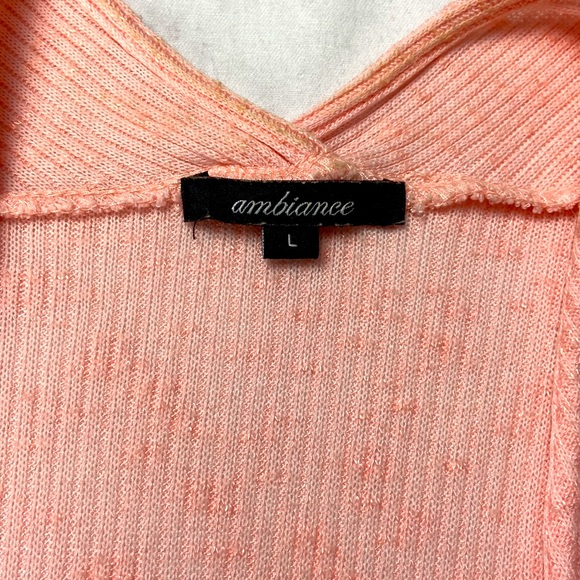 Peach extra long ribbed open duster cardigan with full slits on sides - Picture 3 of 10